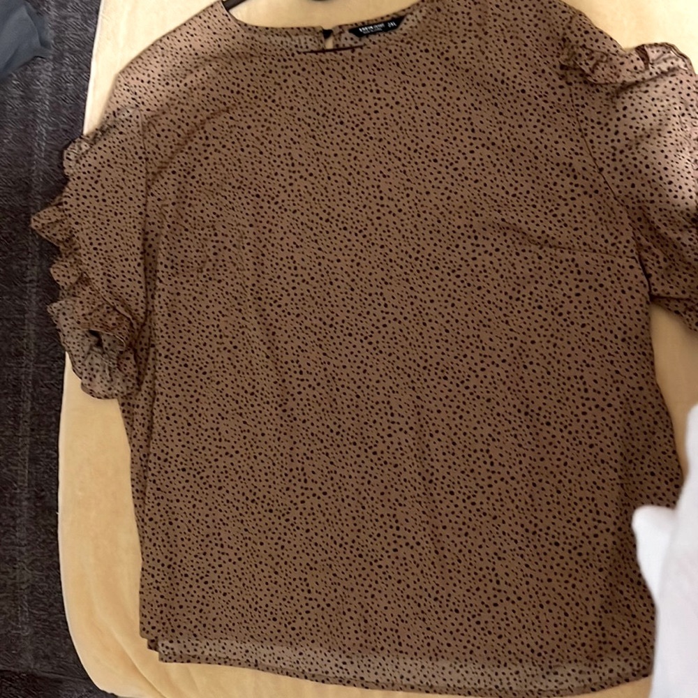 SHEIN Blouse brown and Black polkadots 2xl